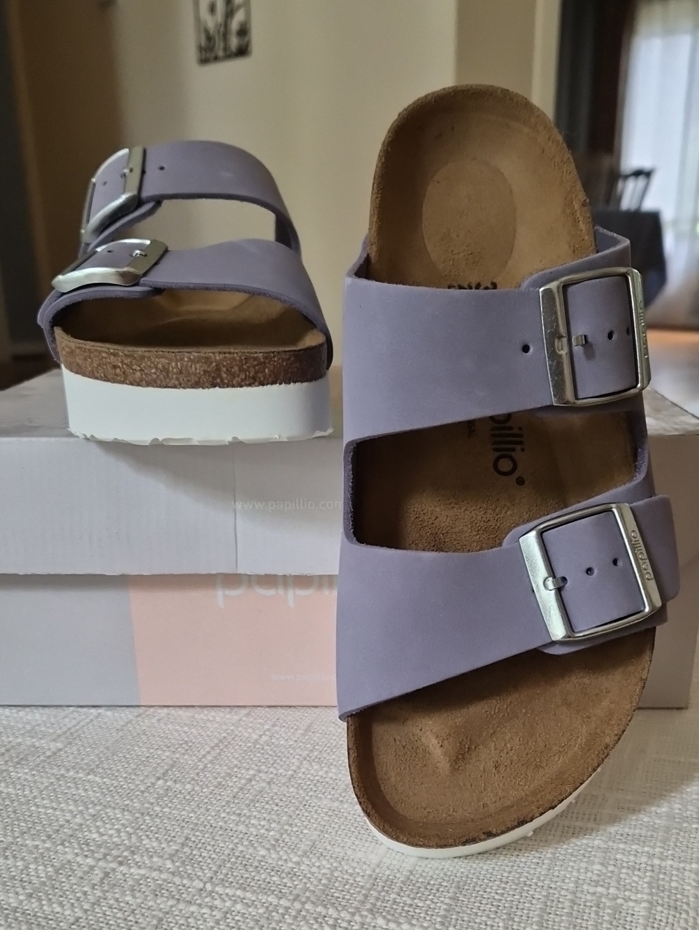 Papillio Lilac Double-Buckle Sandals with Silver Hardware